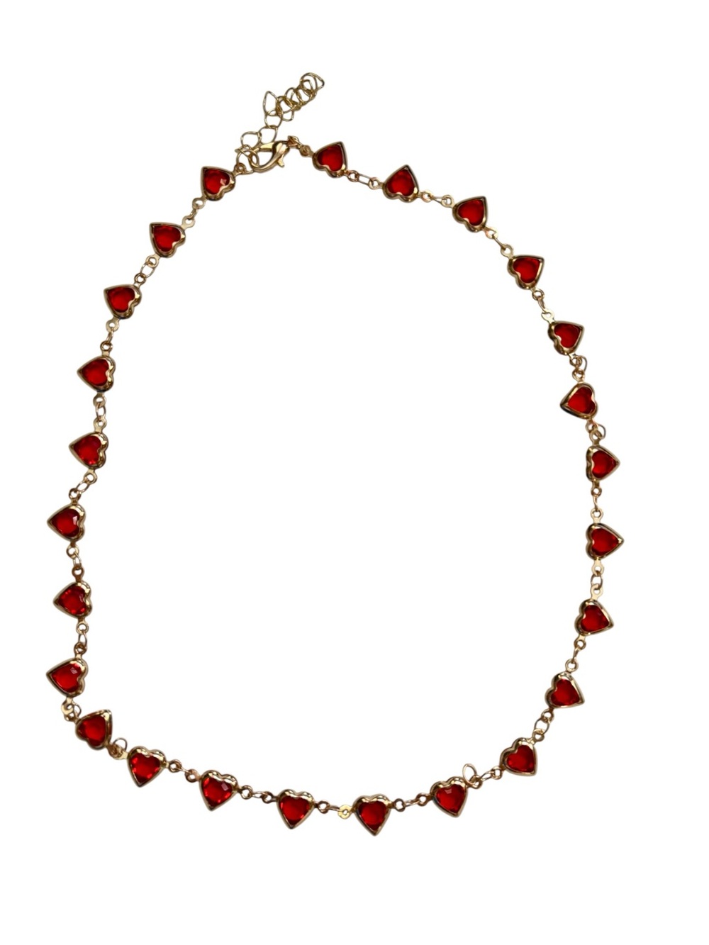 Goldplated  Chain Necklace with Red Heart Stones